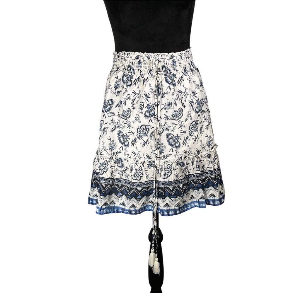 BeachLunchLounge Skirt Blue White Floral Prairie Cottagecore Peasant Ruffle